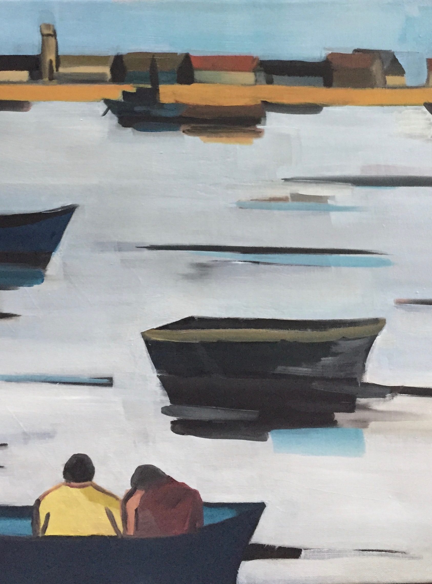 Barques port / Huile sur toile / 40x40 cm